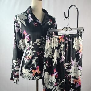 New Directions Intimates Black White Pink Floral Pajamas Set Top Sleep Pants S